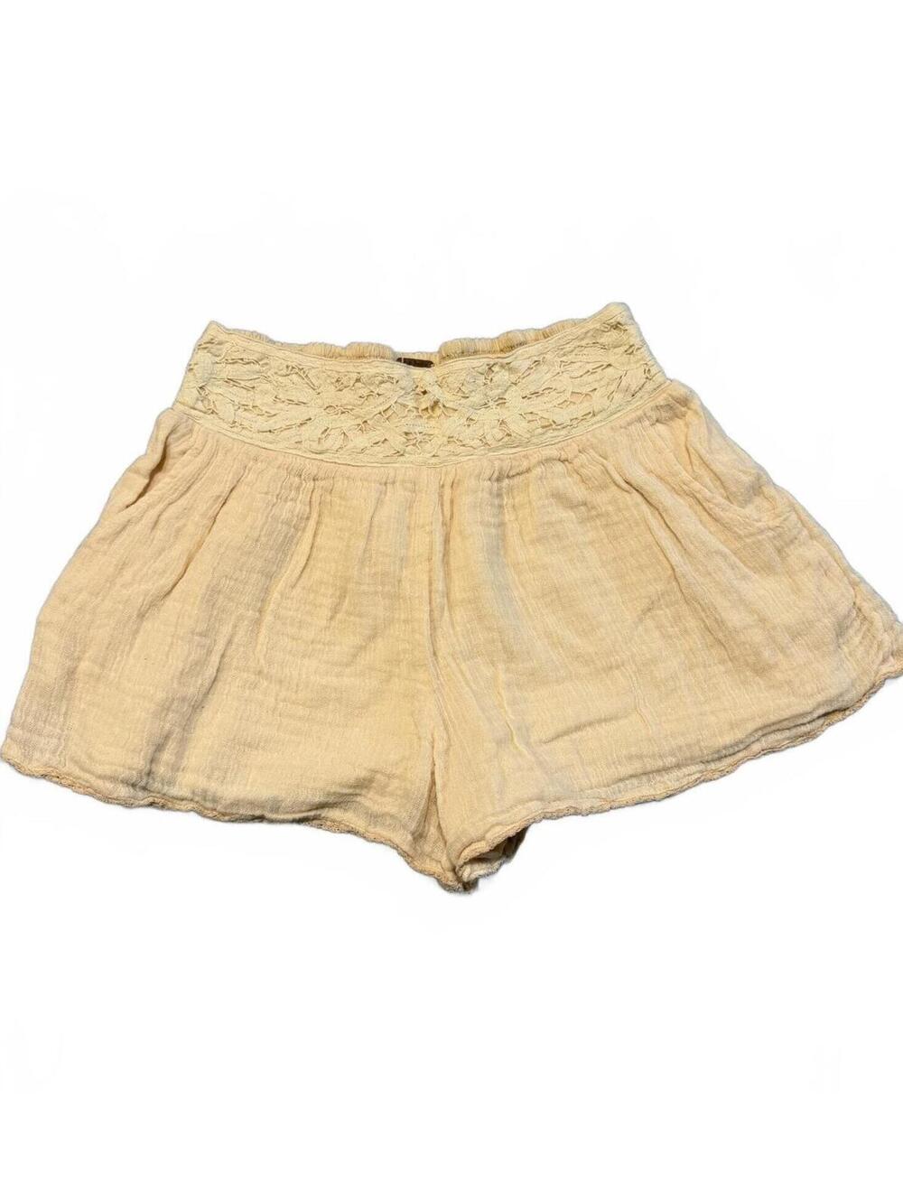 Free People Shorts XS Cream Gauze Cotton Lace Waist Boho Flowy Festival 13 Waist